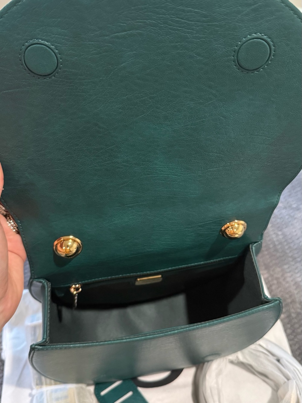 LAILEB Green Half Moon Crossbody Bag Gold Hardware Magnetic Closure Box Dust - Picture 7 of 10